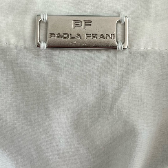 Paola Frani White Embroidered Ruffle Shoulder Sheath Dress Size Small Coquette - Picture 10 of 12